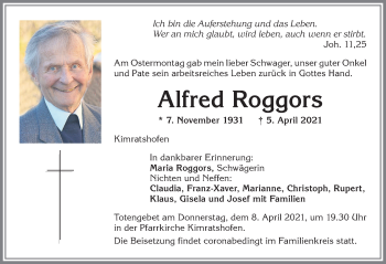 Traueranzeige von Alfred Roggors von Allgäuer Zeitung,Kempten