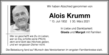 Traueranzeige von Alois Krumm von Memminger Zeitung
