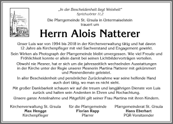 Traueranzeige von Alois Natterer von Allgäuer Anzeigeblatt