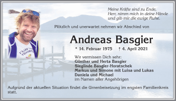 Traueranzeige von Andreas Basgier von Allgäuer Zeitung, Kaufbeuren/Buchloe