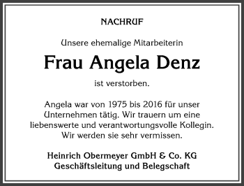 Traueranzeige von Angela Denz von Allgäuer Anzeigeblatt