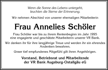 Traueranzeige von Annelies Schöler von Allgäuer Zeitung