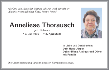 Traueranzeige von Anneliese Thorausch von Allgäuer Anzeigeblatt