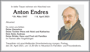 Traueranzeige von Anton Endres von Allgäuer Zeitung,Kempten