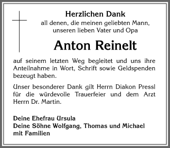 Traueranzeige von Anton Reinelt von Memminger Zeitung