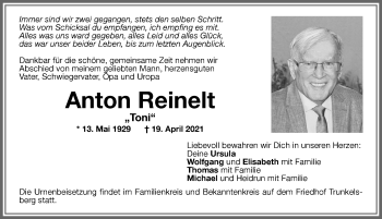 Traueranzeige von Anton Reinelt von Memminger Zeitung