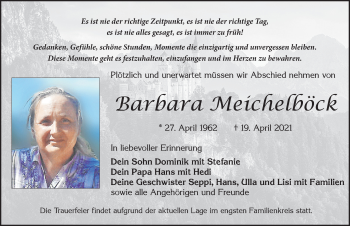 Traueranzeige von Barbara Meichelböck von Allgäuer Zeitung, Marktoberdorf