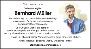 Traueranzeige von Bernhard Müller von Memminger Zeitung