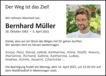 Traueranzeige von Bernhard Müller von Memminger Zeitung