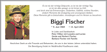 Traueranzeige von Biggi Fischer von Allgäuer Zeitung