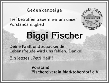 Traueranzeige von Biggi Fischer von Allgäuer Zeitung, Marktoberdorf