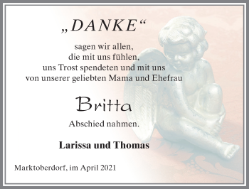 Traueranzeige von Britta  von Allgäuer Zeitung, Marktoberdorf