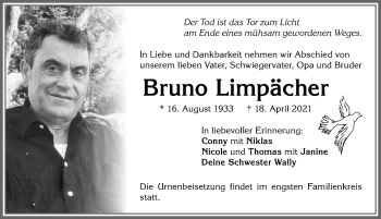 Traueranzeige von Bruno Limpächer von Allgäuer Zeitung, Kaufbeuren/Buchloe