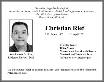 Traueranzeige von Christian Rief von Memminger Zeitung