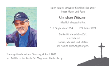 Traueranzeige von Christian Würzner von Allgäuer Zeitung,Kempten