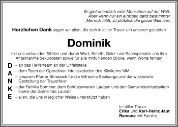 Traueranzeige von Dominik  von Memminger Zeitung