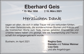 Traueranzeige von Eberhard Geis von Memminger Zeitung