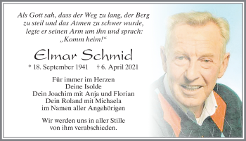 Traueranzeige von Elmar Schmid von Allgäuer Zeitung, Füssen