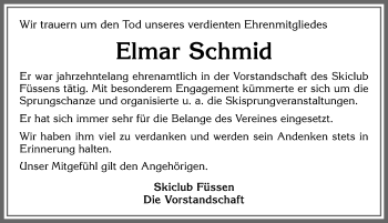 Traueranzeige von Elmar Schmid von Allgäuer Zeitung, Füssen
