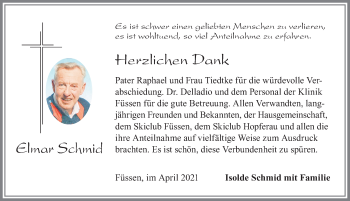 Traueranzeige von Elmar Schmid von Allgäuer Zeitung, Füssen