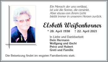 Traueranzeige von Elsbeth Weißenhorner von Allgäuer Zeitung,Kempten