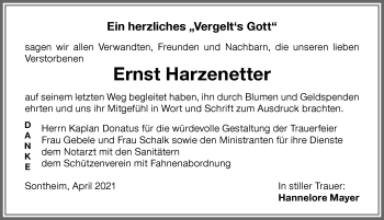 Traueranzeige von Ernst Harzenetter von Memminger Zeitung