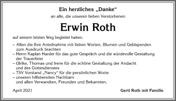 Traueranzeige von Erwin Roth von Allgäuer Zeitung, Marktoberdorf