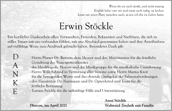 Traueranzeige von Erwin Stöckle von Allgäuer Zeitung, Kaufbeuren/Buchloe
