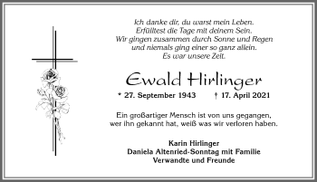 Traueranzeige von Ewald Hirlinger von Allgäuer Zeitung,Kempten