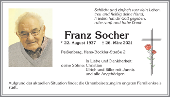 Traueranzeige von Franz Socher von Allgäuer Zeitung