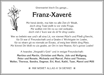 Traueranzeige von Franz-Xavere  von Allgäuer Anzeigeblatt
