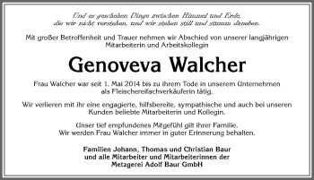 Traueranzeige von Genoveva Walcher von Memminger Zeitung