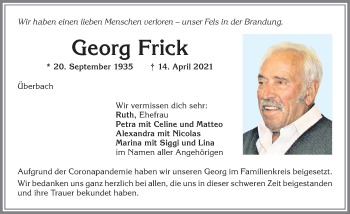 Traueranzeige von Georg Frick von Allgäuer Zeitung,Kempten