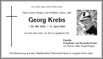 Traueranzeige von Georg Krebs von Allgäuer Anzeigeblatt