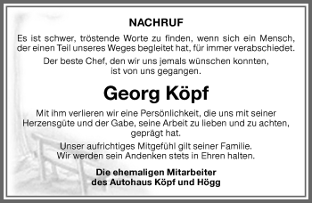 Traueranzeige von Georg Köpf von Memminger Zeitung