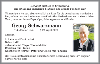 Traueranzeige von Georg Schwarzmann von Allgäuer Zeitung,Kempten