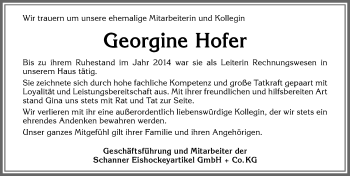 Traueranzeige von Georgine Hofer von Allgäuer Zeitung, Füssen