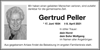 Traueranzeige von Gertrud Peller von Memminger Zeitung