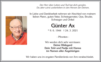 Traueranzeige von Günter Ax von Allgäuer Zeitung, Füssen