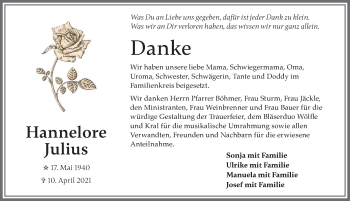 Traueranzeige von Hannelore Julius von Allgäuer Zeitung, Marktoberdorf