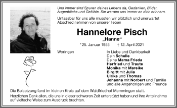 Traueranzeige von Hannelore Pisch von Memminger Zeitung