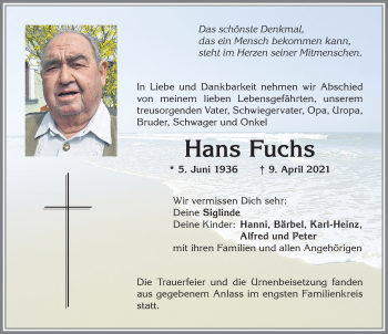 Traueranzeige von Hans Fuchs von Allgäuer Zeitung,Kempten