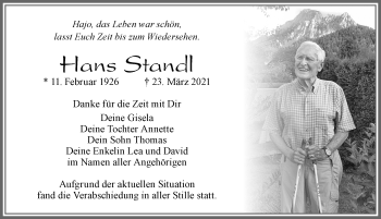 Traueranzeige von Hans Standl von Allgäuer Zeitung, Füssen