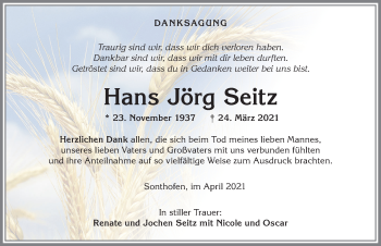 Traueranzeige von Hans Jörg Seitz von Allgäuer Anzeigeblatt