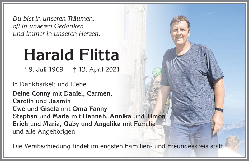  Traueranzeige für Harald Flitta vom 16.04.2021 aus Allgäuer Zeitung