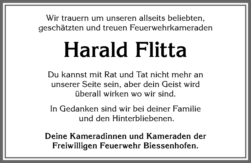 Traueranzeige für Harald Flitta vom 19.04.2021 aus Allgäuer Zeitung