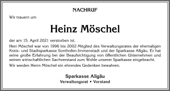 Traueranzeige von Heinz Möschel von Allgäuer Zeitung