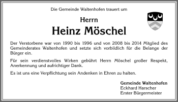 Traueranzeige von Heinz Möschel von Allgäuer Zeitung