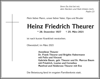 Traueranzeige von Heinz Friedrich Theurer von Allgäuer Anzeigeblatt