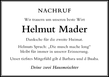 Traueranzeige von Helmut Mader von Der Westallgäuer